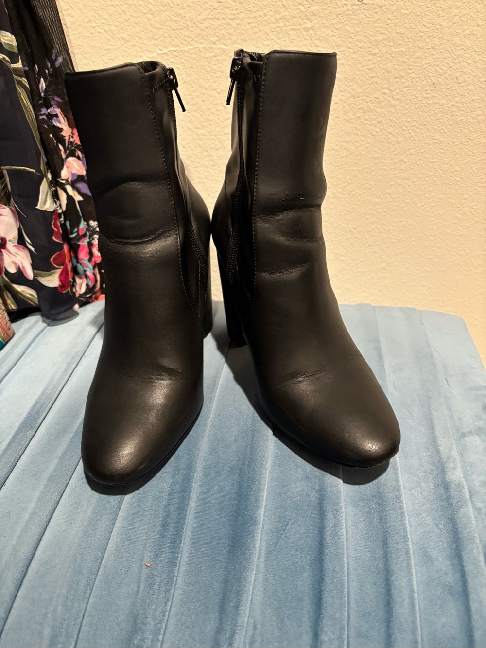 Aldo Black Leather-Look Ankle Heeled Boots
